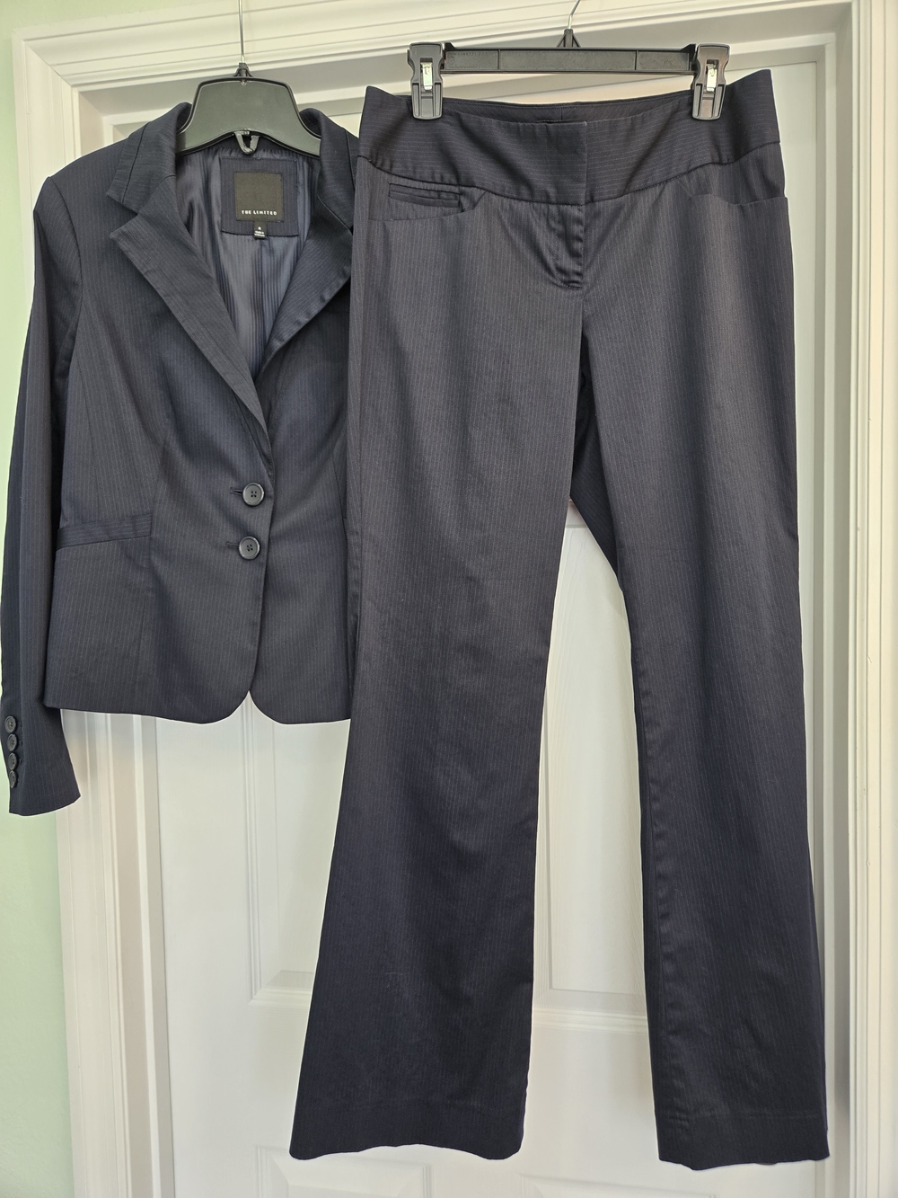 The Limited Women 2PC Navy Pinstripe Suit Set Bootcut Flare Pants Office Church